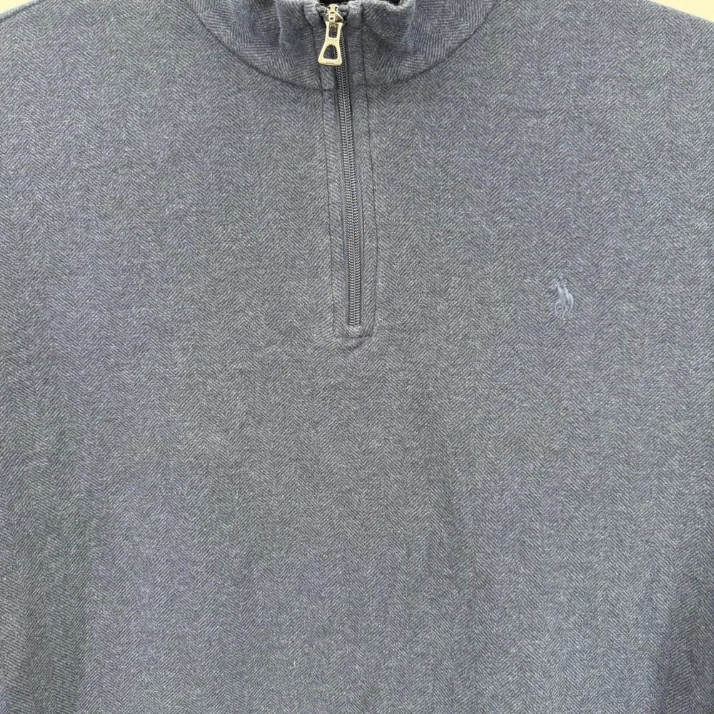 Polo Ralph Lauren Pullover Mens XXL Navy Blue Herringbone Quarter Zip Mock Neck‎